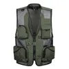 Män Mesh Baggy Ärmlös Vest Med Många Fickor Vår Höst Man Casual Black Shooting Jacket Mens Multi Pocket Waistcoat 210925