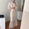 Streetwear Vintage Dentelle Crochet Fleurs Mince Sexy All Match Femme OL A-ligne Doux Robes Longues Vestidos 210525