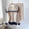 H.SA Korean Sweater and Pullover Two Piece Casual Jumpers Crew Neck Knit Pullover and Skirts Slim Women Sweaters 210716