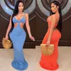 Waist Band Cut Out Summer Long Maxi Dress Women Sexy Spaghetti Strap Open Back Floor Length Robe Elegant Bodycon Mermiad Vestido 210525