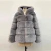Invierno grueso cálido piel de piel de imitación con capucha de manga larga chaqueta de piel artificial Outwear de lujo 211213