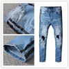 Yaz Ince Kot Tasarımcı Siyah Şerit Pantolon Slim-Bacak Motosiklet Biker Denim Erkekler Delik Moda Tasarım Hip Hop Erkek Jean S En Kaliteli Boyutu 29-40