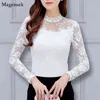 White Blouses Women Casual Lace Floral Long Sleeve Shirts for Hollow Out Office Female Sexy Solid Tops Blusas 2305 50 210512