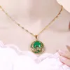 Colliers pendants Couleur or Dragon de style chinois et Phoenix Green Agates Round Hollow Link Chain Collier Classic Jewelry