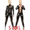 أسود سستة catsuit wetlook فو الجلود طويلة الأكمام مفتوحة المنشعب pvc جنسي الملابس الداخلية اللاتكس catsuit الوثن ارتداء مثير اللعب اللعب