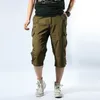 Male Shorts Multi Pocket Summer Loose Zipper Breeches Khaki Grey Plus Size Short Pant Casual Cotton Black Long Mens Cargo Shorts 210330