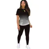 Plus Storlek S-5XL 2022 Damkläder Gradient Tracksuits Designer 2 Piece Pants Set Casual Sports Short Sleeve T Shirt Leggings Outfits