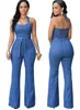 패션 tracksuits womens 데님 긴 jumpsuit 섹시한 깊은 v 목 진 jumpsuits 버튼 체인 체인 검은 바지 여성을위한 Rompers 봄 여름 야외 복장 S-3XL