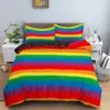 Rainbow Drukowanie Pościel Zestaw Kolorowy Pasek Kołdry Kołdra Mikrofibra / Comforter King Królowa Rozmiar Bedclothes 210615