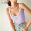 ArtSu Patchwork Camis Women Crop Tops Summer 2020 Fashion V Neck Streetwear Sexy Lace Mesh Tank Tops Camisole Black Purple X0507