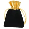 50PCs Velvet Gold Color Trim Drawstring Jewelry Gift Bags Pouches Wedding Party Decoration Favor Drawable Bag