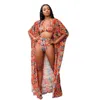 Kvinnors badkläder Summer Sexig 3 -stycken baddräkt Set Digital Print Baddräkter Bikini Beach Bluses Kimono Cardigan Long Cover Up