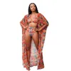 Women's Swimwear Summer Sexy 3 Piece Bathing Suit Set Digital Print Swimsuits Bikini Beach Blouses Kimono Cardigan Long Cover Up