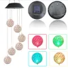 Mudança de cor Solar LED Rattan Balls Pendurado Espiral String String Chimes Lâmpada de Chimes