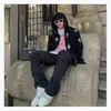 남자 힙합 조깅 스웨트 한국어 패션 펑크 스포츠 코트 풀오버 라인 석 고딕 양식의 긴 소매 지퍼 까마귀 Y2K 자켓 까마귀 G1007