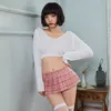 V-neck Korean Style Loose Knitted Sweaters Women Thin Pullover Porn Mini Skirt Sets Adult Sex Fantasy Schoolgirl Cosplay Costume 210730