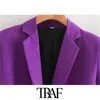 TRAF femmes mode bureau porter basique Blazer manteau Vintage à manches longues poches vêtements de dessus pour femmes Chic hauts 210415