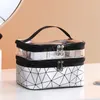 PU Multifunction Double Transparent Cosmetic Bag Women Make Up Case Big Capacity Travel Toiletry double-layer cosmetic bag