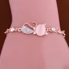 Bluelans Lovely Cat Pendant Women Ladi Opal Rhintone Bangle Bracelet Chain Jewelry