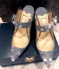 Real Leather Stiletto Heeled Pekad Toe Rensa Plastmulor Sandaler Silver Crystal High Heels Pumps Bröllopsfestskor