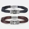 Davieslee Bracelet Homme Noir Marron Fait Main Acier Inoxydable Croix Cuir Pour Homme Bijoux LDLBM29 Perlé, Strands