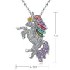 Cute Cat unicorn Pendant Necklace for Women Girls Children Fashion Colorful Crystal Cartoon Animal Necklaces Jewelry Gifts