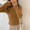 Vintage Solid V-Neck Sweet Causal Clothe Slim All Match Stylish Women Sweater Streetwear Basic Tops 210525