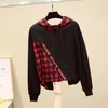 Autumn Women's Long Sleeves Hoodies Letter Plaid Hooded Tops Girls Ladies Pullover Casual Sweatershirt A3996 210428