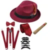 Halloween Cosplay Kostüm 1920er Jahre Herren Gatsby Gangster Zubehör Set – Fedora Newsboy Hut Hosenträger Armbänder gebundene Fliege Y0903