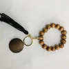 Tassel Bangle Keychain Party Favor DIY Wooden Bracelet with Tassel Key Ring Wristbands Sports Key Chain