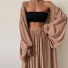 Costume trois pièces pour femmes Tube Tops Lantern Sleeve Cardigan Large Jambe Pantalon Long Femme Soft Casual Spring Summer Lady Set 210930