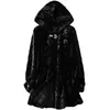 Kvinnors Fur Faux Luxury Style Ol Black Mink Coat Stor 5XL Vinter Medium Längd Jacka Tjock varmt Outwear med Hooded Overcoat