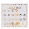 12pairs / set Mode Crystal Bead Charm Stud Oorbellen Set voor Dames Geometrische Bloem Bowknot Pearl Earring Statement Party Sieraden Gift