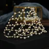 Vintage Baroque Gold Pearls Tiaras Headbands Handmade Bridal Wedding Hair Accessories bands Vines Women Jewelry 211019