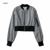 Womens Reflective Jacket Long Sleeved Thin Bomber Punk Style Rockroll Chic Shining Coat Zipper Outwear 20211