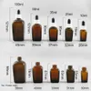 20 sztuk / partia Square Amber Glass Drop Butelki Refillable Essential Oil Perfumy E Pionowe Pipette Kosmetyki Kosmetyki Fiolki