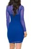 Solid Color See przez Siatki Patchwork Sukienki z długim rękawem dla Kobiet Odzież Produkt Bezpłatna Dama Dress 210525