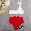 Yaz Seksi 2 Parça Bikini Set Vintage Katı Push Up Yüksek Kesim Yüzmek Giyim Mayo Kadın Mayo Bikini B418 210420
