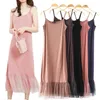 Sommar Rosa Camisole Dress Korean Fashion Gullig Spliced ​​Mesh Sexig Club Wear Vestidos Mujer 210421