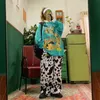 Houzhou Cow Print Cargo Byxor Kawaii Oversize Wide Ben Byxor för Kvinna Street Style Palazzo Harajuku Hip Hop 210915