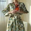 韓国のシックなPUレザーベルトドレス女性花柄夏の非対称ドレスヴィンテージエレガントなVestidos Mujer 210422