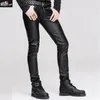 Herrbyxor Fashion Stretch Spring Koreanska Skinny Feet Motorcykel Läder Solid Färg PU Byxor1