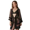 Bathrobe Guiruo Spring e Summer One Tamanho Sexy Deep V Perspectiva Mesh Tie Paijamas Manga Longa Robo de Batalha Treno em casa 3959061803