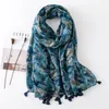 New Ethnic Style Cashew Print Cotton and Linen Tassels Literary Travel Photo Shawl Beach Sunscreen Long Scarf