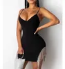 Mulheres Sexy Moda Tassel Preto Branco Vestido De Bandagem Vermelho Vestido Elegante Designer Mini Night Club Party Vestido 210527