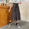 Lente zomer vrouwen koreaanse stijl vintage zwart rood plaid hoge taille zon school midi lange geplooide rok vrouwelijke 210421