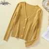 Female Cardigan Winter All-match Knitted V-neck Slim Coat Long Sleeve Woman' Sweater Single Breasted 10378 210427