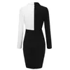 Kobiety Elegancki Z Długim Rękaw Czarno-biały Patchwork Casual Party Work Office Dopasowany Stretch Slim Ołówek Sheath Bodycon Dress G1214