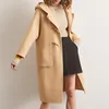 Miscele di lana da donna nell'autunno e nell'inverno del 2022 Doppio cappotto in corno Donna Lungo con cappuccio Zero Cashmere Panno di lana Bery22