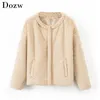 Kış Kadın Faux Kürk Ceket Sıcak Katı Cepler Gevşek Kalın Dış Giyim Ceketler Yumuşak Tavşan Tam Kollu Bayanlar Coat 210515